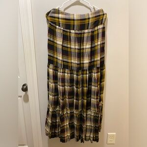 Natural Life Plaid Tiered Maxi Skirt Golden Yellow/Purple/Black